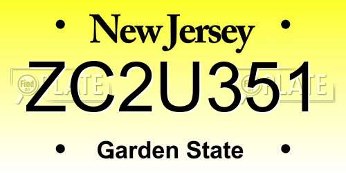 ZC2U351 New Jersey License Plate