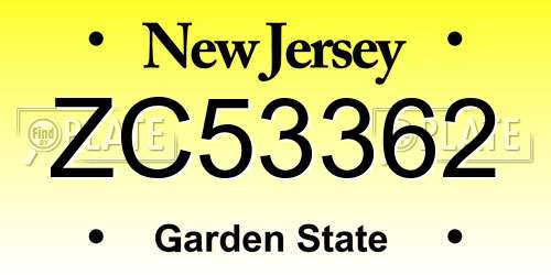 ZC53362 New Jersey License Plate