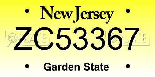 ZC53367 New Jersey License Plate