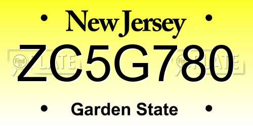 ZC5G780 New Jersey License Plate