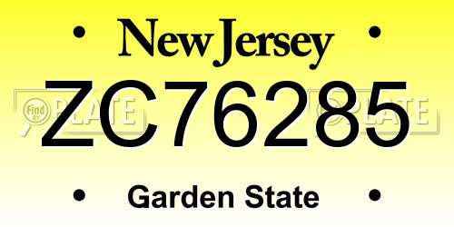 ZC76285 New Jersey License Plate