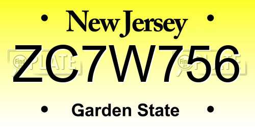 ZC7W756 New Jersey License Plate