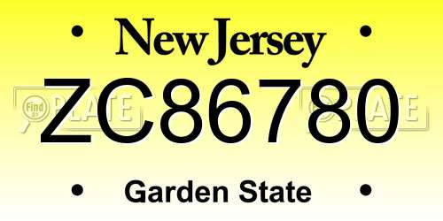 ZC86780 New Jersey License Plate