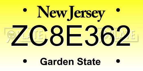 ZC8E362 New Jersey License Plate