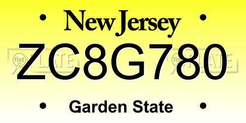 ZC8G780 New Jersey License Plate