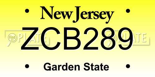 ZCB289 New Jersey License Plate