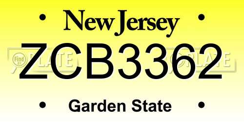 ZCB3362 New Jersey License Plate