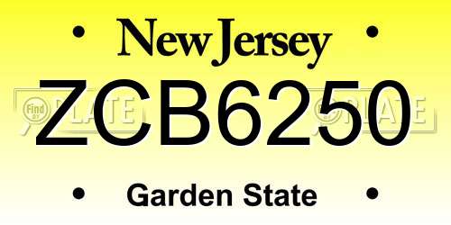 ZCB6250 New Jersey License Plate