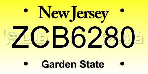 ZCB6280 New Jersey License Plate