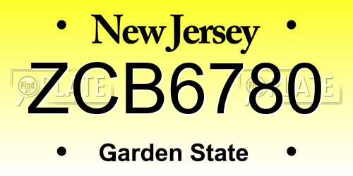 ZCB6780 New Jersey License Plate