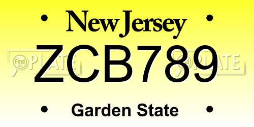 ZCB789 New Jersey License Plate