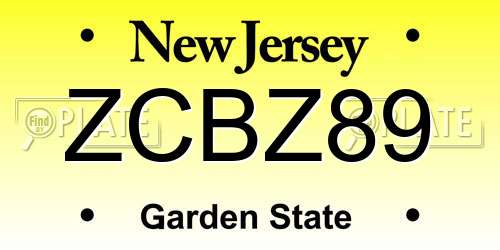 ZCBZ89 New Jersey License Plate