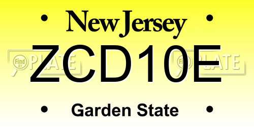 ZCD10E New Jersey License Plate