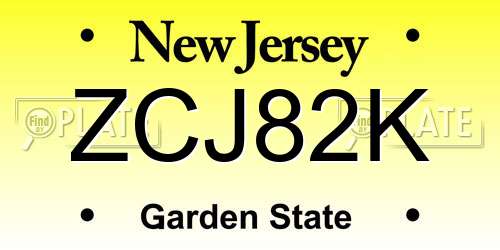 ZCJ82K New Jersey License Plate