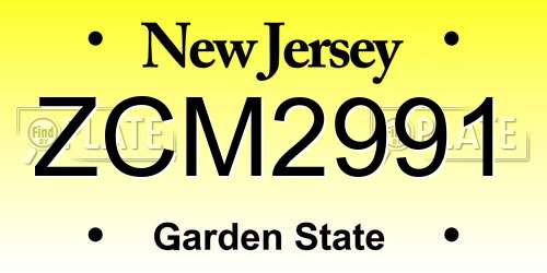 ZCM2991 New Jersey License Plate