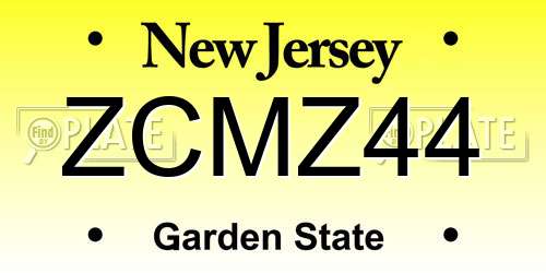 ZCMZ44 New Jersey License Plate