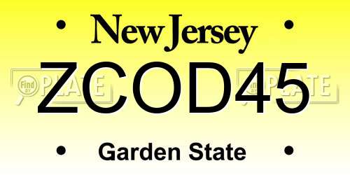 ZCOD45 New Jersey License Plate