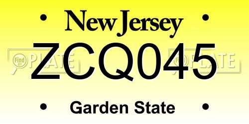ZCQ045 New Jersey License Plate
