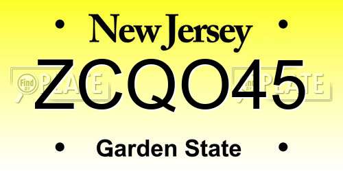 ZCQO45 New Jersey License Plate