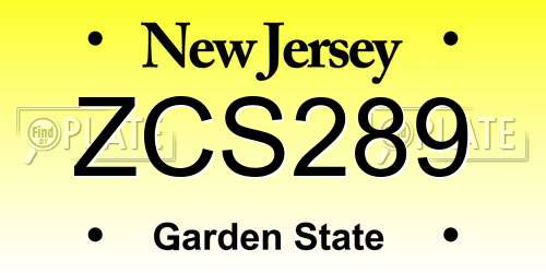 ZCS289 New Jersey License Plate