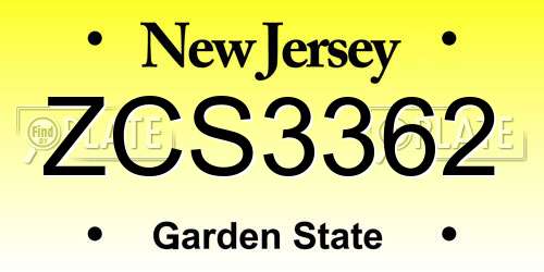 ZCS3362 New Jersey License Plate
