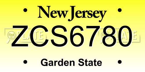 ZCS6780 New Jersey License Plate
