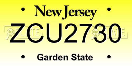 ZCU2730 New Jersey License Plate