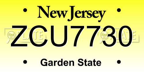 ZCU7730 New Jersey License Plate
