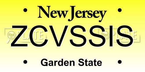 ZCVSSIS New Jersey License Plate