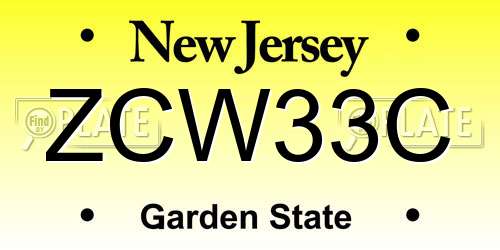 ZCW33C New Jersey License Plate