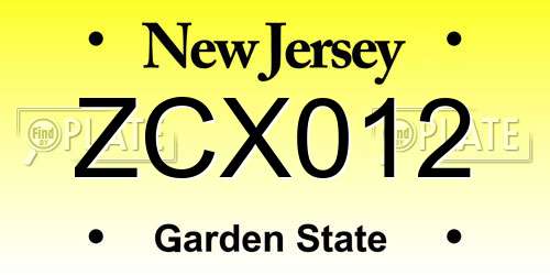 ZCX012 New Jersey License Plate