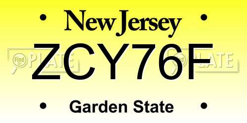 ZCY76F New Jersey License Plate