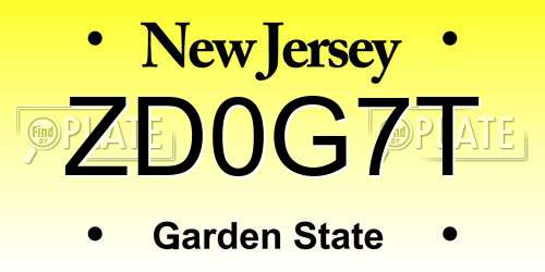 ZD0G7T New Jersey License Plate