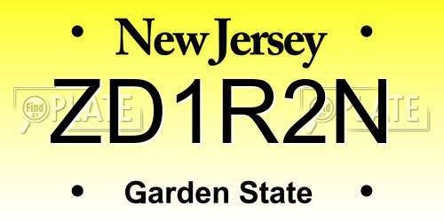 ZD1R2N New Jersey License Plate