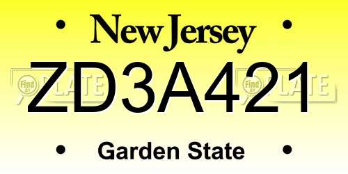 ZD3A421 New Jersey License Plate