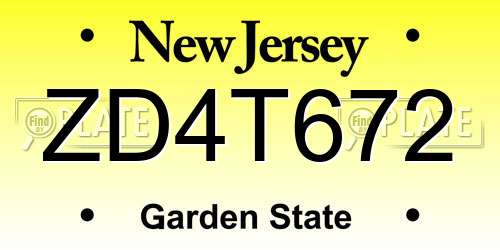 ZD4T672 New Jersey License Plate