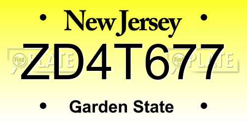 ZD4T677 New Jersey License Plate