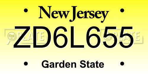 ZD6L655 New Jersey License Plate