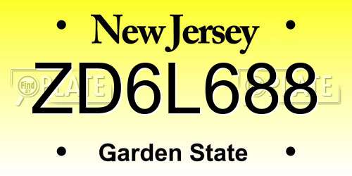 ZD6L688 New Jersey License Plate