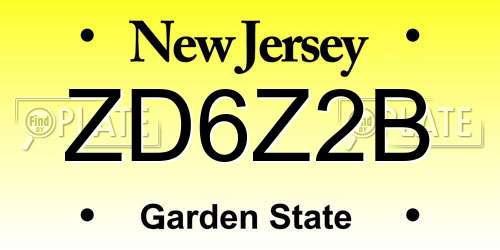 ZD6Z2B New Jersey License Plate
