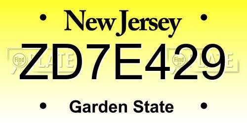 ZD7E429 New Jersey License Plate