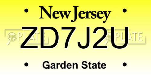 ZD7J2U New Jersey License Plate
