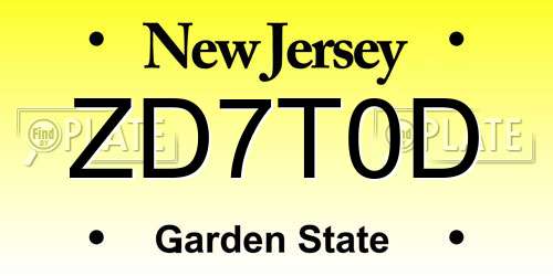 ZD7T0D New Jersey License Plate