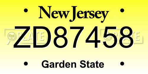 ZD87458 New Jersey License Plate