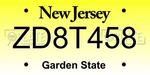 ZD8T458 New Jersey License Plate