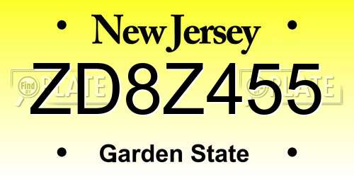 ZD8Z455 New Jersey License Plate