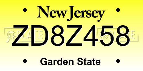 ZD8Z458 New Jersey License Plate