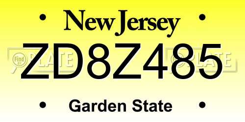 ZD8Z485 New Jersey License Plate