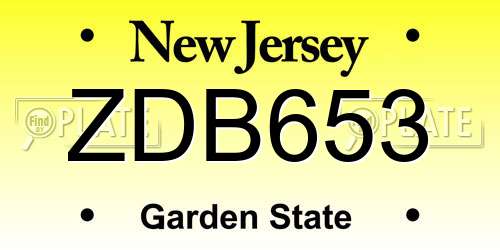 ZDB653 New Jersey License Plate