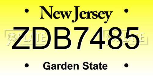 ZDB7485 New Jersey License Plate